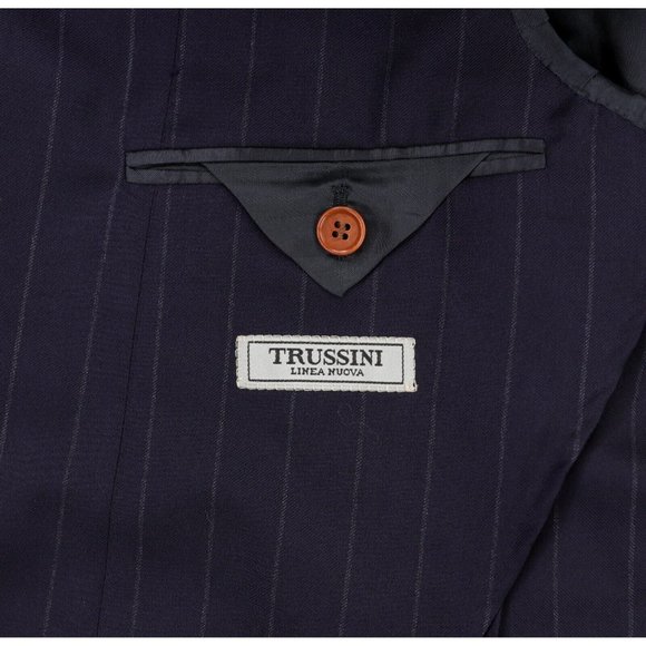Trussini Linea Nuova Wool Suit 38R Navy Blue Gray Stripes Semi-structured - Picture 9 of 16